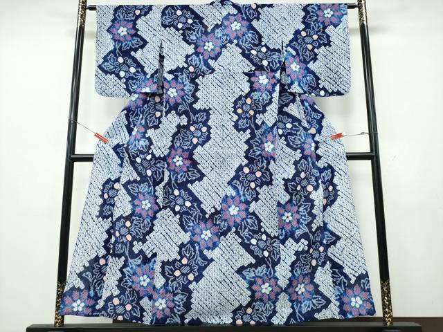 平和屋着物∴夏物 浴衣 有松鳴海絞り 枝花文 綿 逸品 CABK5445ng