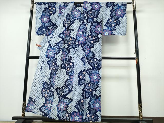 平和屋着物∴夏物 浴衣 有松鳴海絞り 枝花文 綿 逸品 CABK5445ng