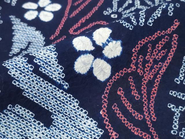 平和屋着物∴夏物 浴衣 有松鳴海絞り 舞葉花文 そごう扱い 綿 逸品 CABK5485ng