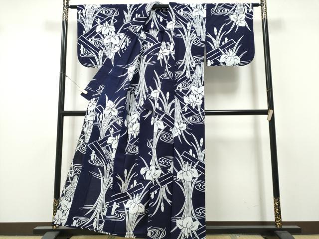 平和屋着物∴夏物 浴衣 注染 手縫い 流水杜若 綿 逸品 CABK5501ng