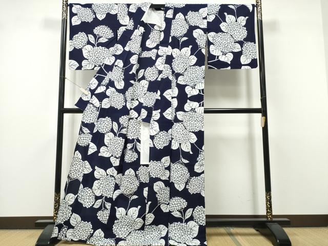 平和屋着物∴夏物 浴衣 注染 手縫い 紫陽花 綿 逸品 CABK5505ng