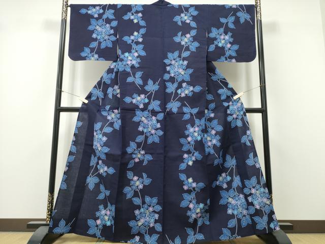 平和屋着物∴夏物 浴衣 注染 手縫い 紫陽花 アジサイ 綿 逸品 CABK5506ng