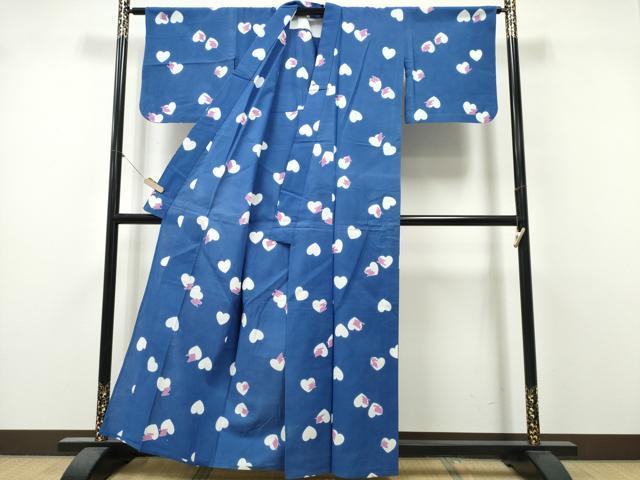平和屋着物∴夏物 浴衣 注染 手縫い ハート 綿 逸品 CABK5512ng