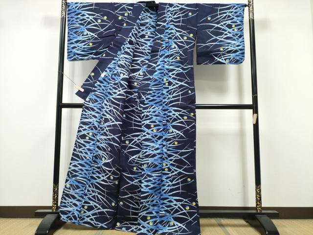 平和屋着物∴夏物 浴衣 注染 蛍 ホタル 芝草文 日本製 綿 逸品 CABK5523ng