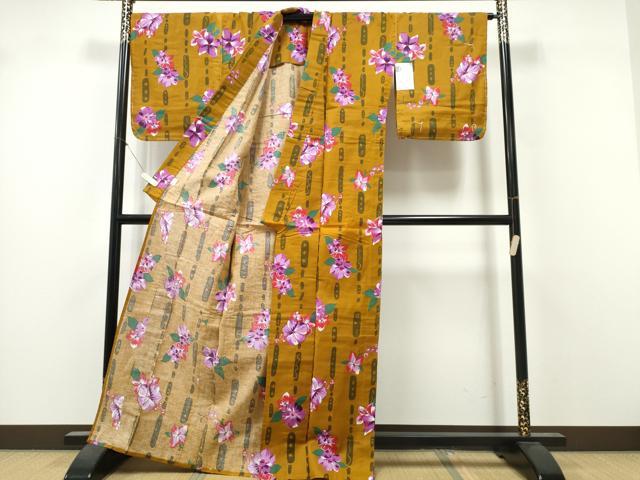 平和屋着物∴夏物 浴衣 舞花文 金彩 綿 逸品 未使用 CABK5526ng