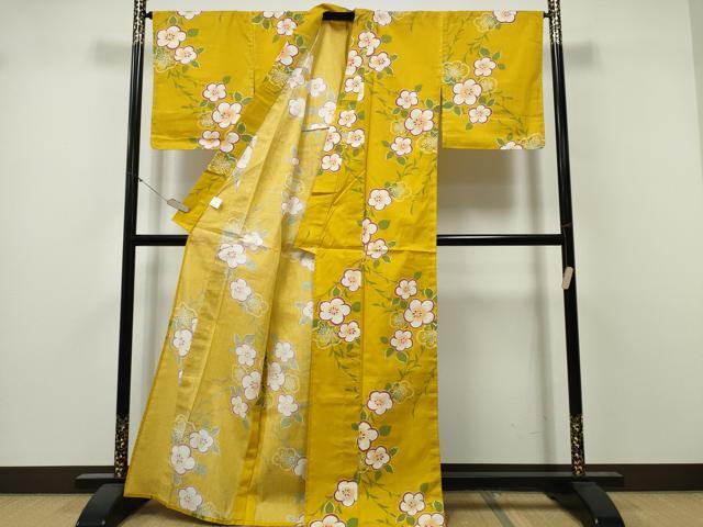 平和屋着物∴夏物 浴衣 枝垂れ柳舞花文 綿 逸品 未使用 CABK5527ng