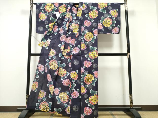 平和屋着物∴夏物 浴衣 鞠 紫陽花 アジサイ 綿 逸品 未使用 CABK5528ng