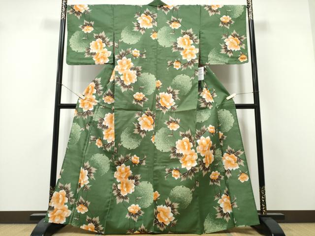 平和屋着物∴夏物 浴衣 雪輪枝牡丹 金彩 綿 逸品 未使用 CABK5532ng