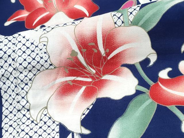 平和屋着物∴夏物 浴衣 百合 矢羽文様 綿 逸品 未使用 CABK5533ng