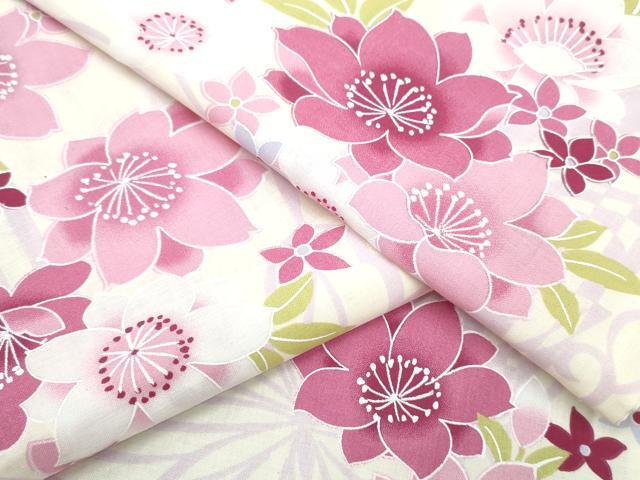 平和屋着物∴夏物 浴衣 舞蝶桜 綿 逸品 未使用 CABK5535ng