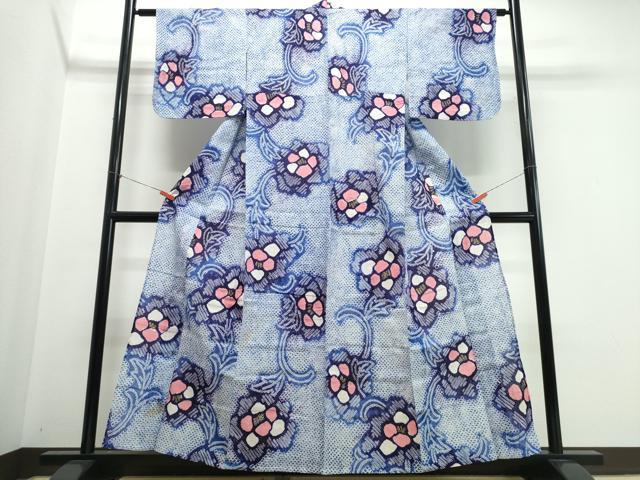 平和屋着物∴夏物 浴衣 有松鳴海絞り 花唐草文 綿 逸品 CABK5557ng
