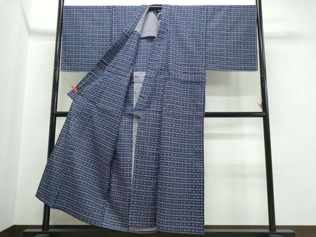 平和屋着物∴夏物 男性 浴衣 注染 手縫い 格子花文 綿 逸品 CABK5581ng