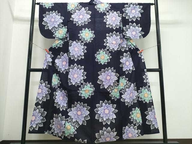 平和屋着物∴夏物 浴衣 注染 手縫い 舞花文 綿 逸品 CABK5594ng