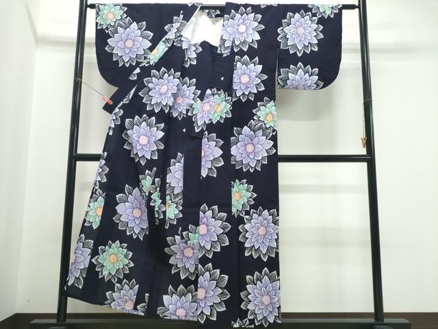 平和屋着物∴夏物 浴衣 注染 手縫い 舞花文 綿 逸品 CABK5594ng