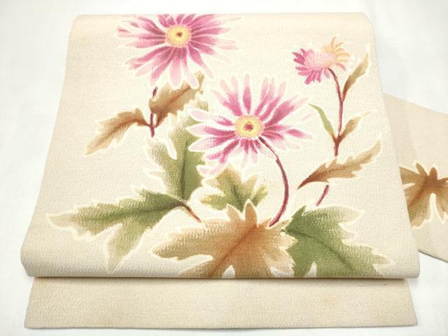 平和屋着物●九寸名古屋帯 草花文 鬼しぼ縮緬 正絹 逸品 CABK5604hy