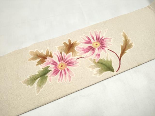 平和屋着物●九寸名古屋帯 草花文 鬼しぼ縮緬 正絹 逸品 CABK5604hy