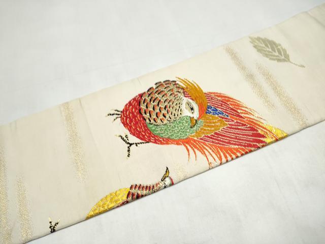 平和屋着物●アンティーク 大正ロマン 九寸名古屋帯 尾長鳥 金銀糸 正絹 逸品 CABK5605hy