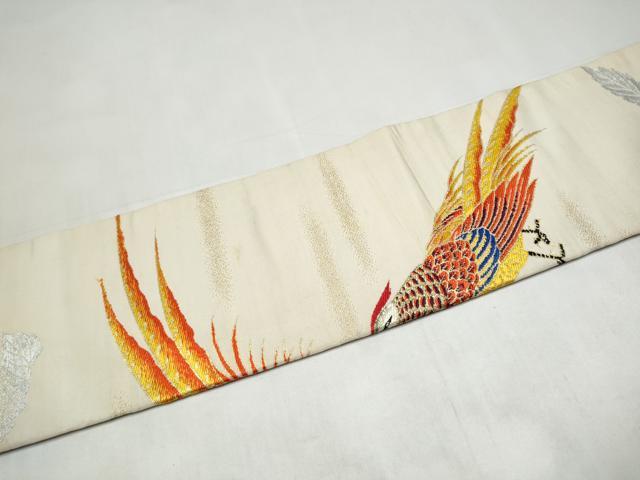 平和屋着物●アンティーク 大正ロマン 九寸名古屋帯 尾長鳥 金銀糸 正絹 逸品 CABK5605hy