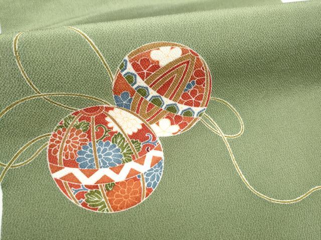 平和屋着物●創作 九寸名古屋帯 型染め 花毬文 鬼しぼ縮緬 正絹 逸品 CABK5606hy