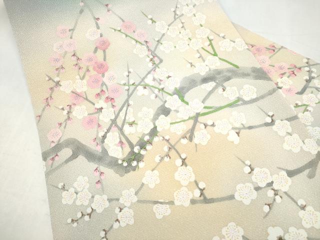 平和屋着物●九寸名古屋帯 作家物 枝梅文 鬼しぼ縮緬 正絹 逸品 CABK5608hy