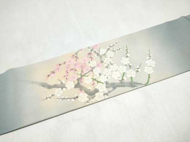 平和屋着物●九寸名古屋帯 作家物 枝梅文 鬼しぼ縮緬 正絹 逸品 CABK5608hy