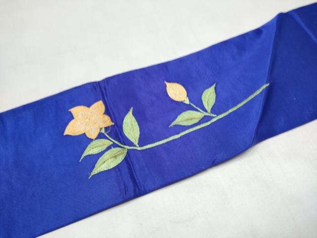 平和屋着物●アンティーク 大正ロマン 九寸名古屋帯 総手刺繍 雀 枝花文 金銀糸 正絹 逸品 CABK5613hy