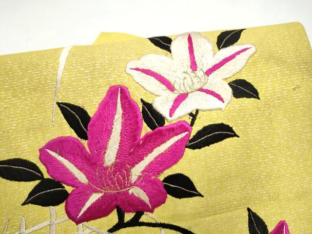 平和屋着物●アンティーク 大正ロマン 九寸名古屋帯 総手刺繍 花籠文 正絹 逸品 CABK5615hy