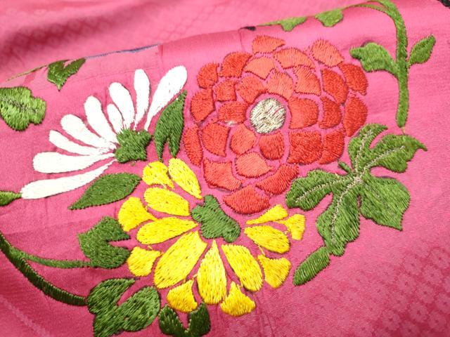 平和屋着物●アンティーク 大正ロマン 九寸名古屋帯 総手刺繍 糸巻き花文 金糸 正絹 逸品 CABK5616hy