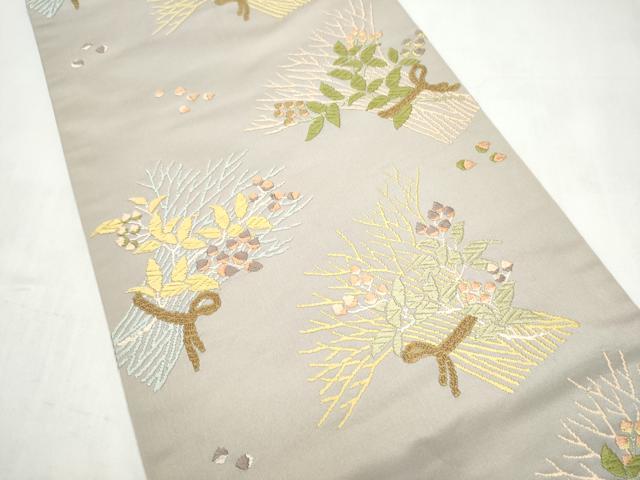 平和屋着物●九寸開き名古屋帯 唐織 草木染 枝葉文 正絹 逸品 CABK5617hy