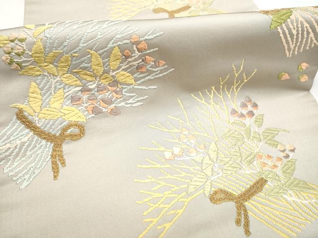 平和屋着物●九寸開き名古屋帯 唐織 草木染 枝葉文 正絹 逸品 CABK5617hy