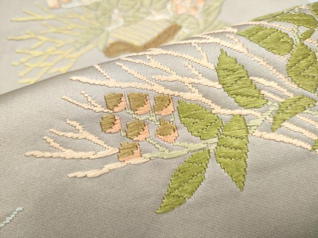 平和屋着物●九寸開き名古屋帯 唐織 草木染 枝葉文 正絹 逸品 CABK5617hy