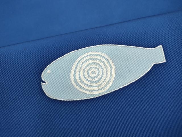 平和屋着物●塩瀬 九寸名古屋帯 魚 銀彩 正絹 逸品 CABK5621hy