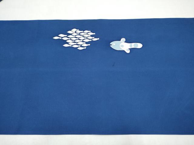 平和屋着物●塩瀬 九寸名古屋帯 魚 銀彩 正絹 逸品 CABK5621hy