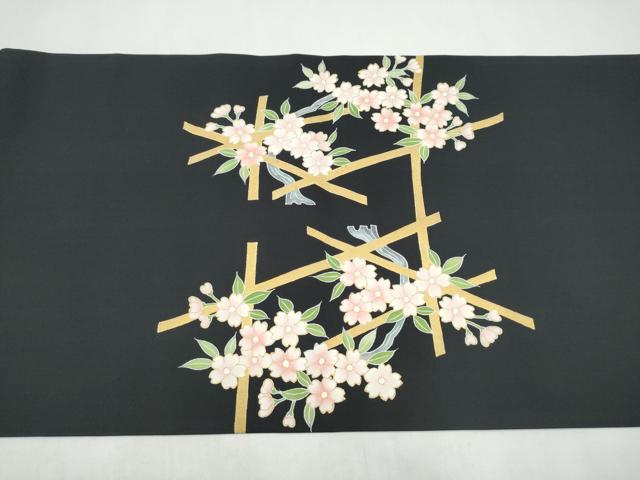 平和屋着物●塩瀬 九寸名古屋帯 枝桜文 金彩 正絹 逸品 CABK5623hy