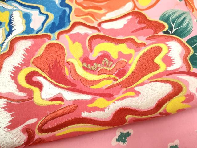 平和屋着物●アンティーク 大正ロマン 九寸名古屋帯 刺繍 枝花文 正絹 逸品 CABK5625hy