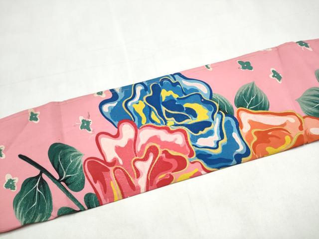 平和屋着物●アンティーク 大正ロマン 九寸名古屋帯 刺繍 枝花文 正絹 逸品 CABK5625hy