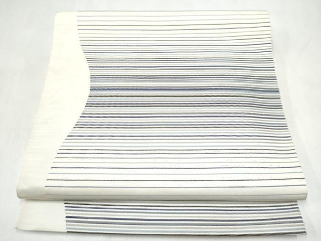 平和屋着物●六通柄 京袋帯 藍 横段文 正絹 逸品 CABK5626hy