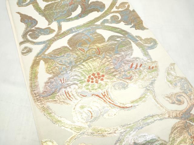 平和屋着物●西陣 川島織物 六通柄 本袋帯 牡丹唐草文 金糸 正絹 逸品 CABK5650hy