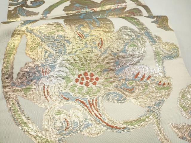 平和屋着物●西陣 川島織物 六通柄 本袋帯 牡丹唐草文 金糸 正絹 逸品 CABK5650hy