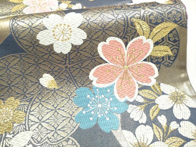 平和屋着物●六通柄袋帯 舞桜文 金糸 正絹 逸品 CABK5651hy