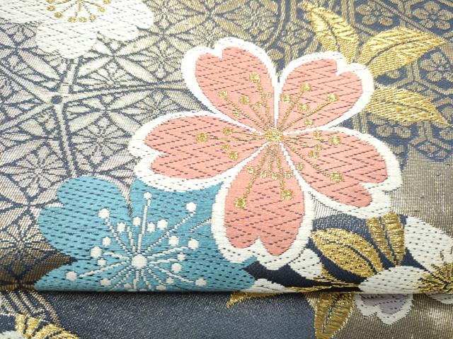 平和屋着物●六通柄袋帯 舞桜文 金糸 正絹 逸品 CABK5651hy