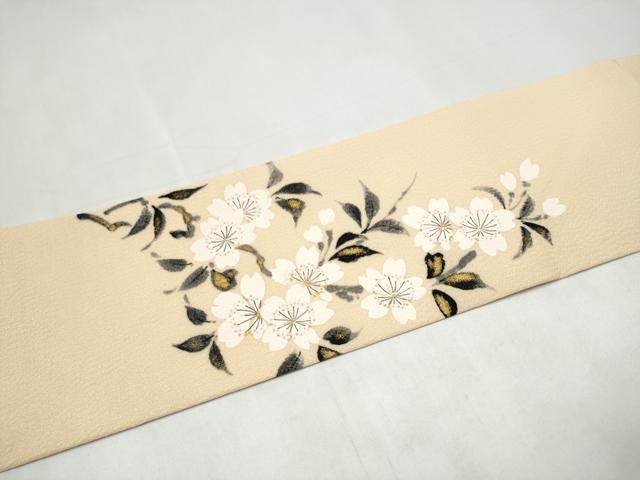 平和屋着物●京友禅作家 山科春宣 九寸名古屋帯 手描き 舞桜文 金彩 正絹 逸品 CABK5658hy