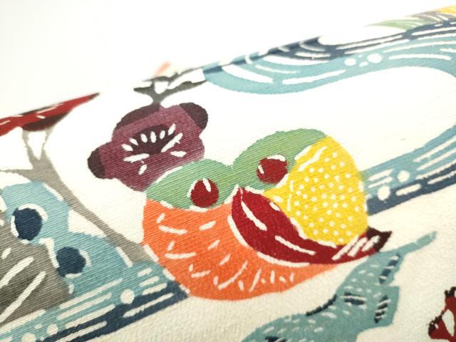 平和屋着物●九寸名古屋帯 型染め 流水草花文 正絹 逸品 CABK5659hy