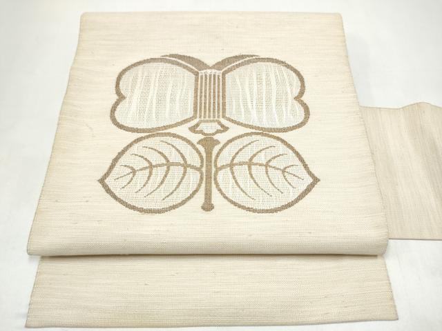 平和屋着物●八寸名古屋帯 紬地 遠州椿 銀糸 正絹 逸品 CABK5672hy