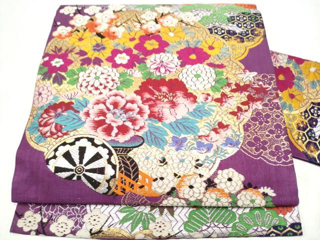 平和屋着物●アンティーク 大正ロマン 九寸名古屋帯 松竹梅 金銀糸 正絹 逸品 CABK5682hy