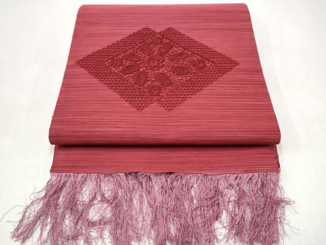 平和屋着物●爪搔き本綴れ 八寸名古屋帯 ドロンワーク 菱花文 正絹 逸品 CABK5683hy