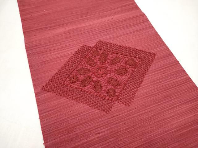 平和屋着物●爪搔き本綴れ 八寸名古屋帯 ドロンワーク 菱花文 正絹 逸品 CABK5683hy