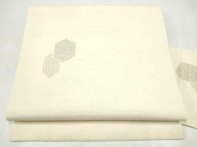平和屋着物●九寸名古屋帯 紬地 亀甲文 正絹 逸品 CABK5689hy