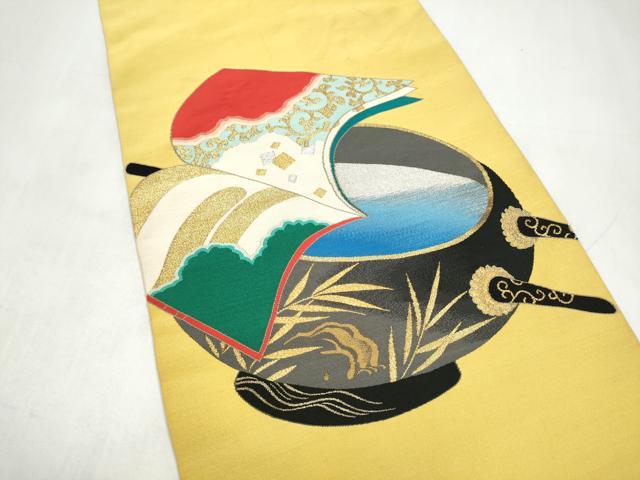 平和屋着物●爪搔き本綴れ 八寸名古屋帯 冊子唐草文 金銀糸 一重帯 長尺 正絹 逸品 CABK5690hy