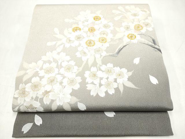 平和屋着物●中国三大刺繍 相良刺繍 枝桜文 金彩 鬼しぼ縮緬 名古屋帯 正絹 逸品 CABK5691hy